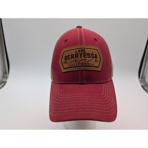 Artisans Lake Berryessa California Trucker Hat Maroon Tan Snapback Mesh Cap